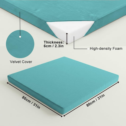 Velvet Zabuton Meditation Mat - Large Floor Pillow for Adults & Yoga Meditation Cushion - High Density Foam Floor Seating with Washable Cover, 31x31 Inch (Green)