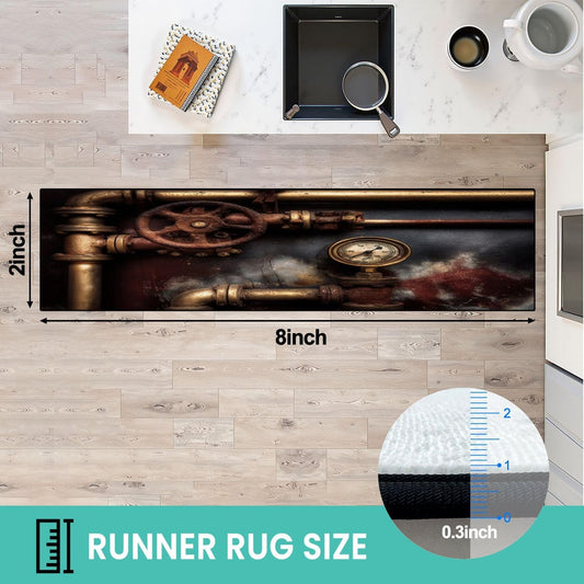 Runner Rug Washable 2x8 Vintage Steampunk Non-Slip Hallway Area Rug Indoor Outdoor Home Decor for Entryway Bathroom Kitchen Carpet Yoga Floor Mat