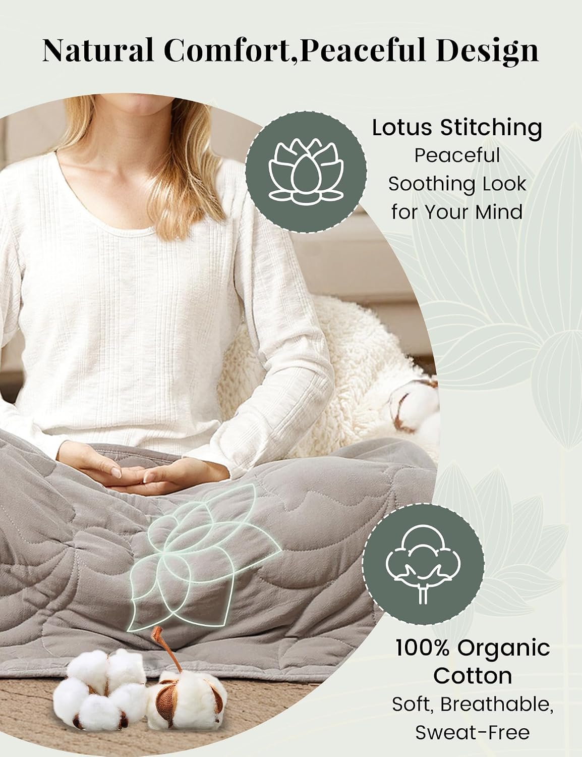 Weighted Lap Blanket 5lbs for Meditation, Yoga, Napping, Sleeping and Travel, Cotton Weighted Blanket for Adults,Skin Friendly & Machine Washable, 29x24 inches, Light Gray