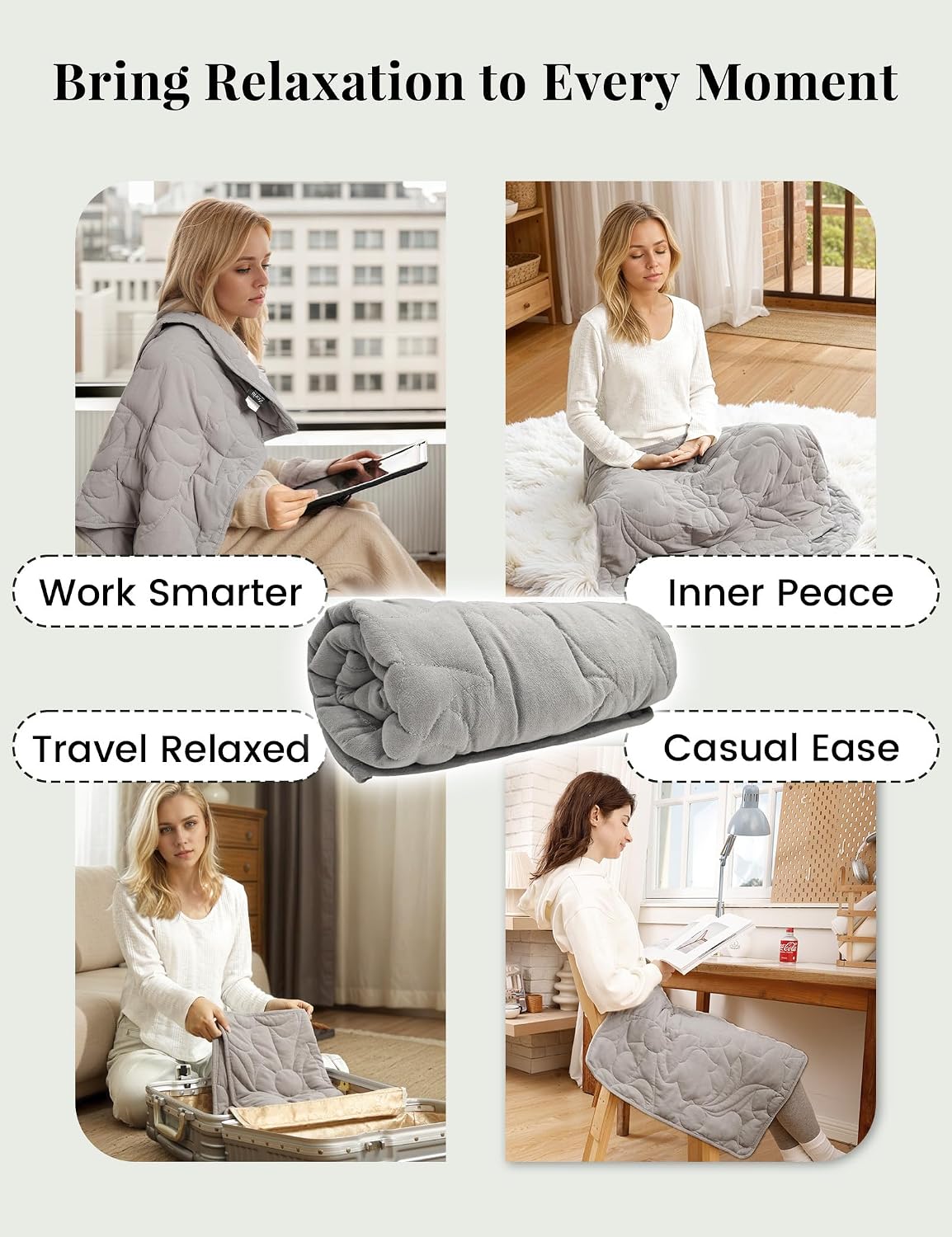 Weighted Lap Blanket 5lbs for Meditation, Yoga, Napping, Sleeping and Travel, Cotton Weighted Blanket for Adults,Skin Friendly & Machine Washable, 29x24 inches, Light Gray
