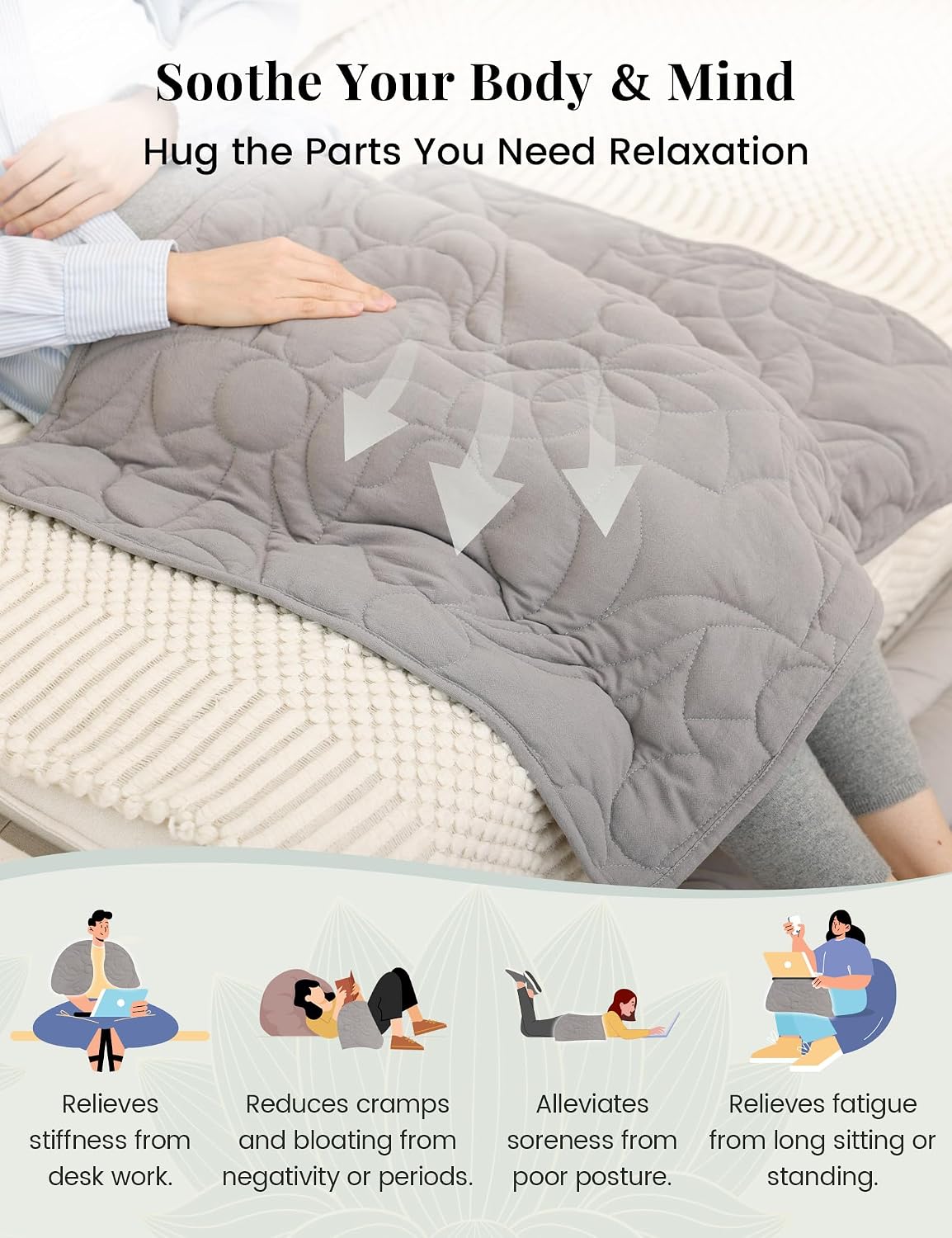 Weighted Lap Blanket 5lbs for Meditation, Yoga, Napping, Sleeping and Travel, Cotton Weighted Blanket for Adults,Skin Friendly & Machine Washable, 29x24 inches, Light Gray