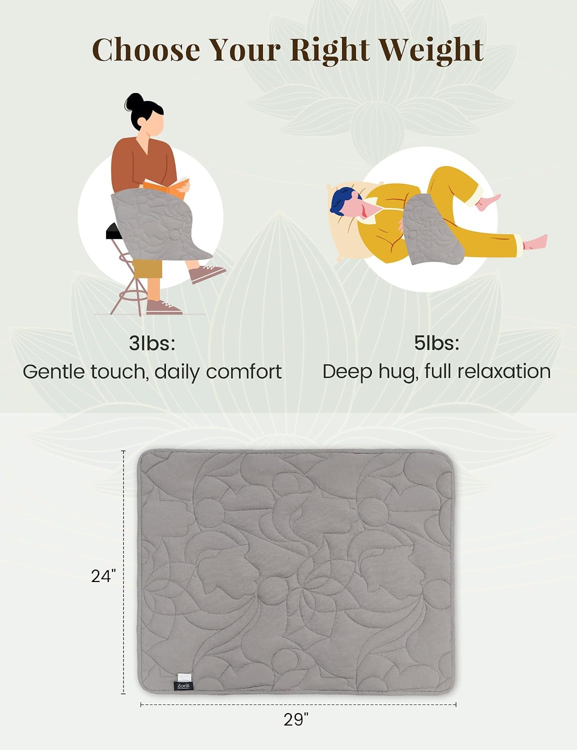 Weighted Lap Blanket 5lbs for Meditation, Yoga, Napping, Sleeping and Travel, Cotton Weighted Blanket for Adults,Skin Friendly & Machine Washable, 29x24 inches, Light Gray