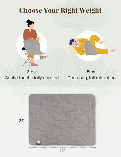 Weighted Lap Blanket 5lbs for Meditation, Yoga, Napping, Sleeping and Travel, Cotton Weighted Blanket for Adults,Skin Friendly & Machine Washable, 29x24 inches, Light Gray