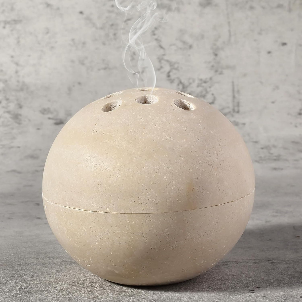 Natural Travertine Incense Burner – 4” Handmade Stone Incense Cone Holder, Minimalist Sphere Incense Burner for Home Decor, Meditation, Yoga, Spa, Relaxation (Beige)