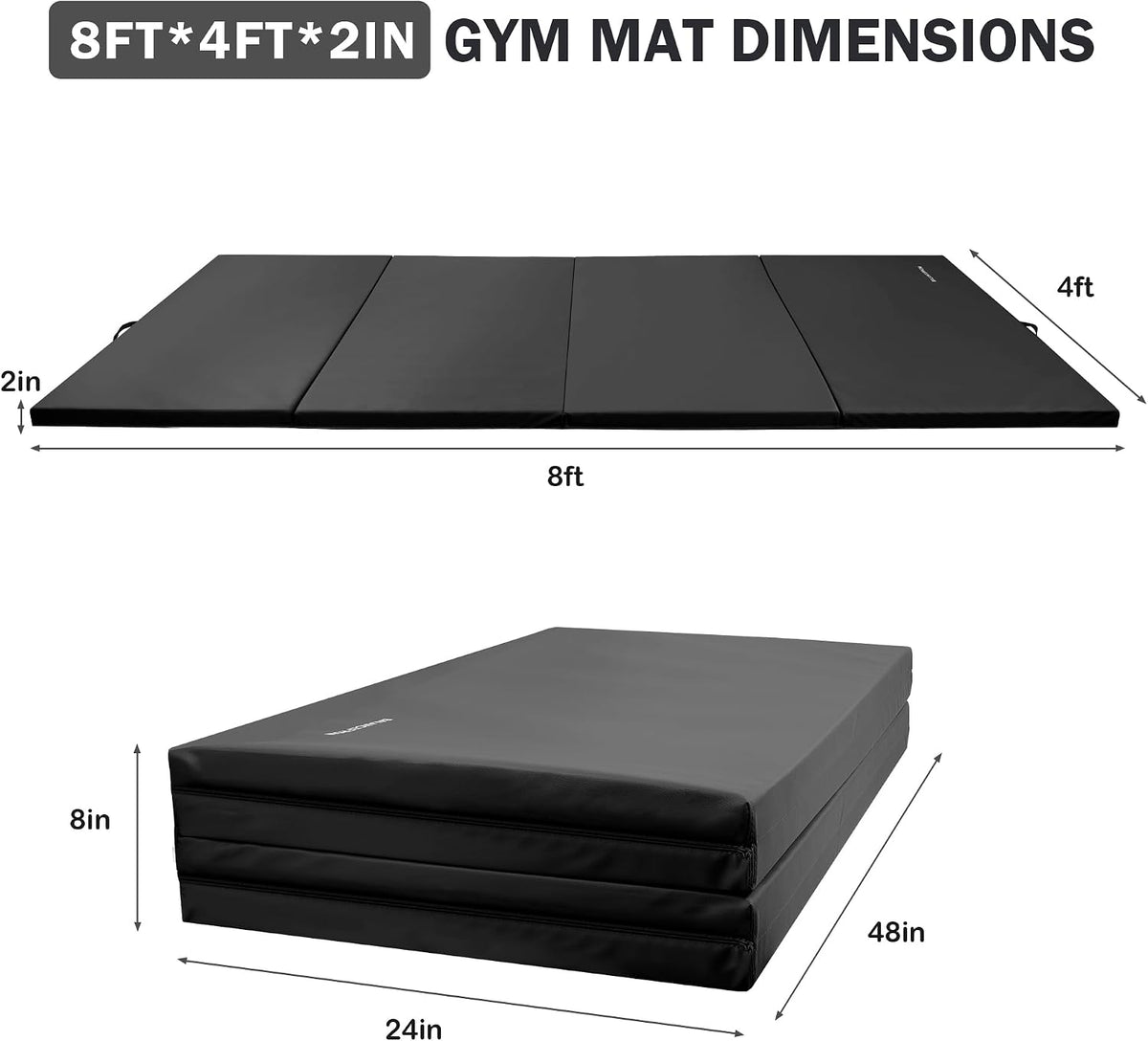 4'x8'x2" Gymnastics Mat, Home Exercise Mat with Carrying Handles, Folding Gym Workout Tumbling Mat for Yoga, Pilates, Stretching, MMA, Core Workouts, Fitness Aerobics Mats for Gym Training