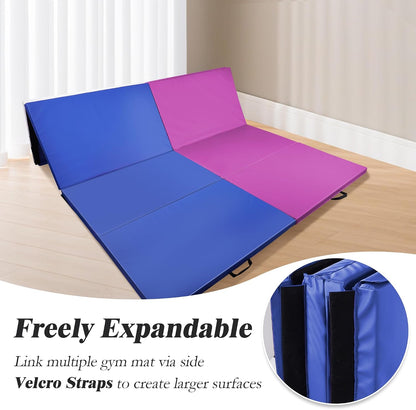 4'x8'x2" Gymnastics Mat, Home Exercise Mat with Carrying Handles, Folding Gym Workout Tumbling Mat for Yoga, Pilates, Stretching, MMA, Core Workouts, Fitness Aerobics Mats for Gym Training