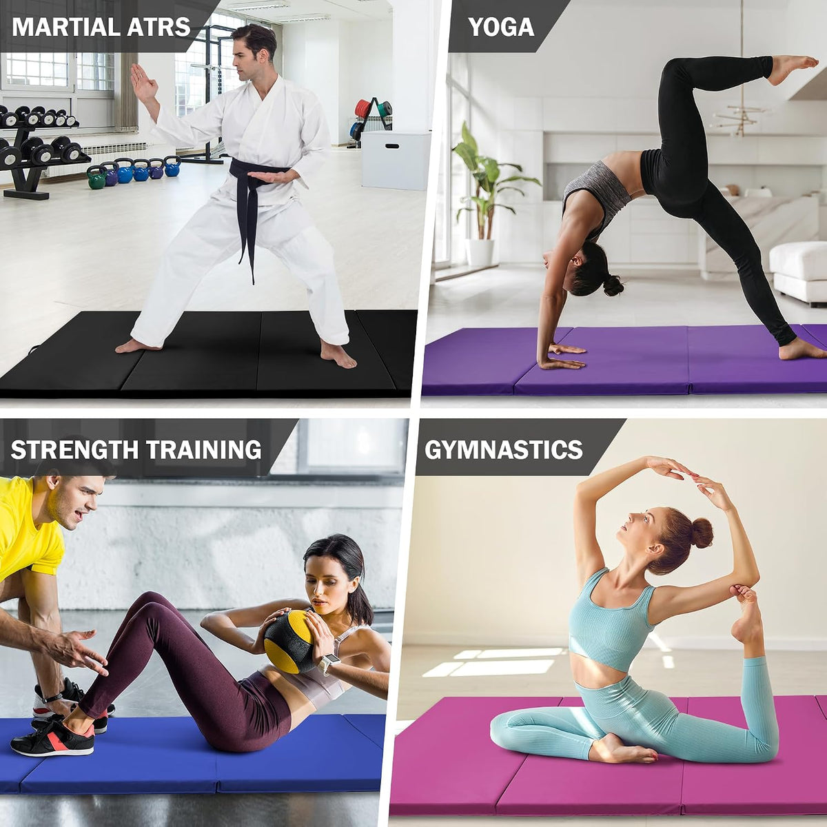 4'x8'x2" Gymnastics Mat, Home Exercise Mat with Carrying Handles, Folding Gym Workout Tumbling Mat for Yoga, Pilates, Stretching, MMA, Core Workouts, Fitness Aerobics Mats for Gym Training