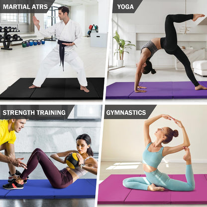 4'x8'x2" Gymnastics Mat, Home Exercise Mat with Carrying Handles, Folding Gym Workout Tumbling Mat for Yoga, Pilates, Stretching, MMA, Core Workouts, Fitness Aerobics Mats for Gym Training