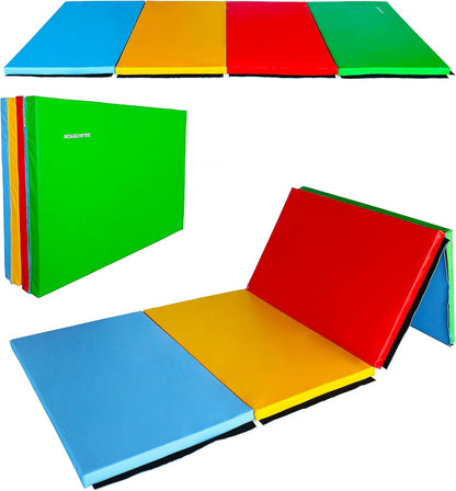 4'x8'x2" Gymnastics Mat, Home Exercise Mat with Carrying Handles, Folding Gym Workout Tumbling Mat for Yoga, Pilates, Stretching, MMA, Core Workouts, Fitness Aerobics Mats for Gym Training