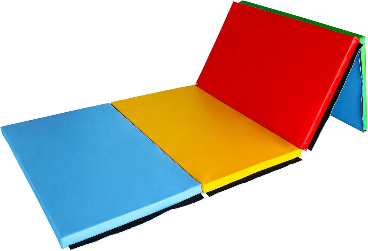 4'x8'x2" Gymnastics Mat, Home Exercise Mat with Carrying Handles, Folding Gym Workout Tumbling Mat for Yoga, Pilates, Stretching, MMA, Core Workouts, Fitness Aerobics Mats for Gym Training