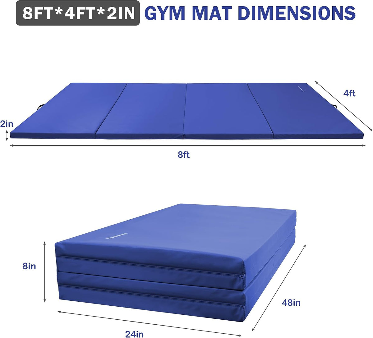 4'x8'x2" Gymnastics Mat, Home Exercise Mat with Carrying Handles, Folding Gym Workout Tumbling Mat for Yoga, Pilates, Stretching, MMA, Core Workouts, Fitness Aerobics Mats for Gym Training