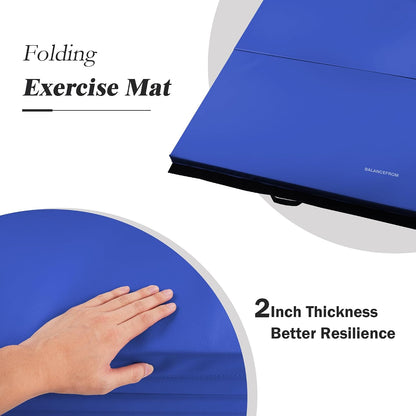 4'x8'x2" Gymnastics Mat, Home Exercise Mat with Carrying Handles, Folding Gym Workout Tumbling Mat for Yoga, Pilates, Stretching, MMA, Core Workouts, Fitness Aerobics Mats for Gym Training
