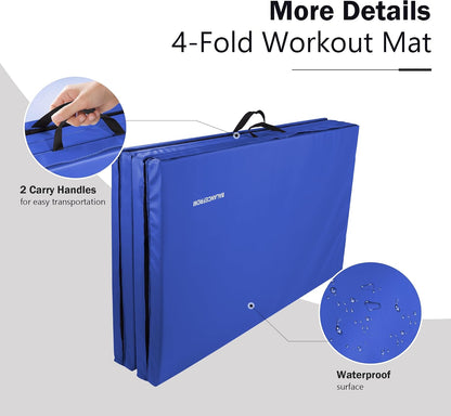 4'x8'x2" Gymnastics Mat, Home Exercise Mat with Carrying Handles, Folding Gym Workout Tumbling Mat for Yoga, Pilates, Stretching, MMA, Core Workouts, Fitness Aerobics Mats for Gym Training