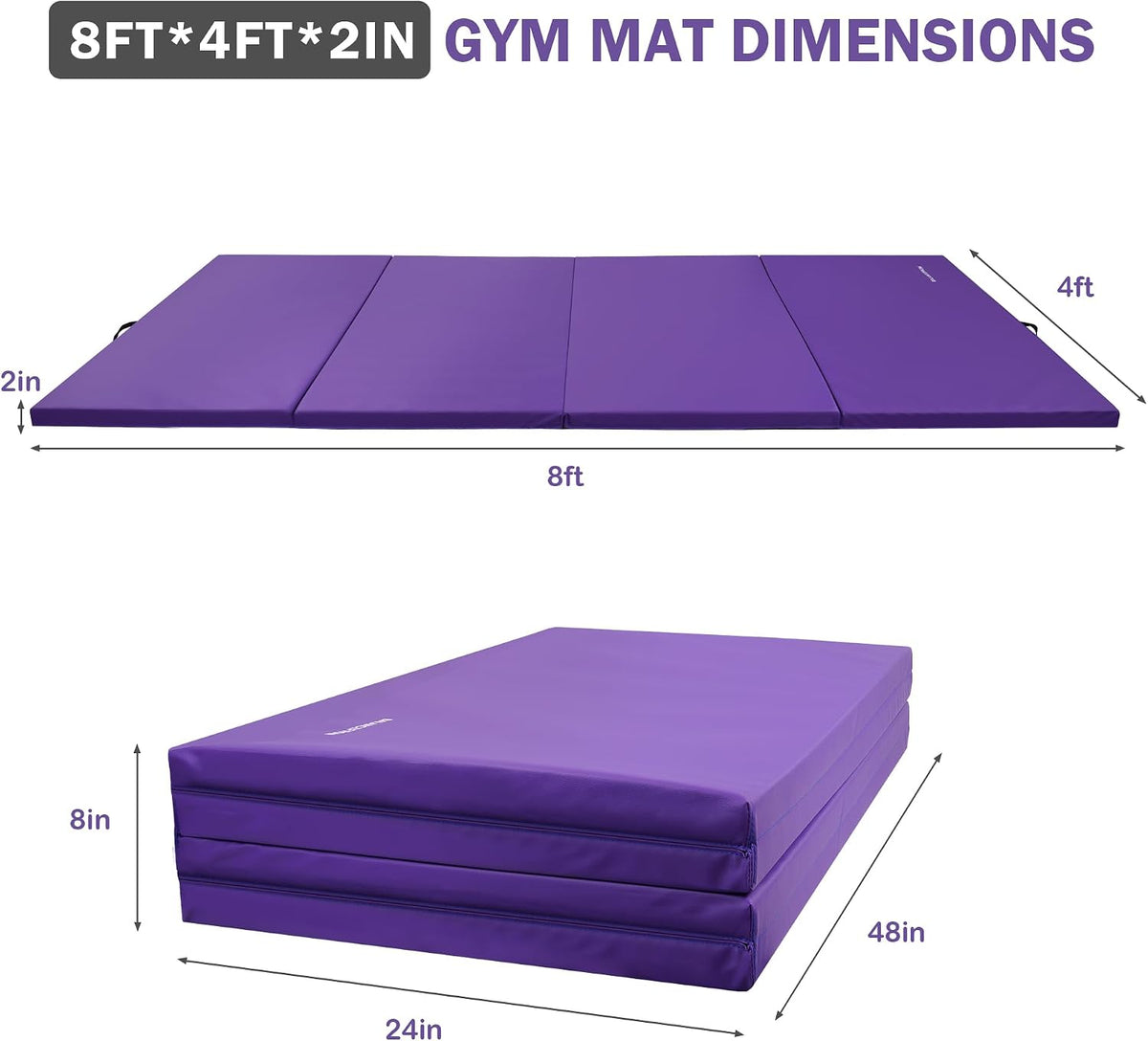 4'x8'x2" Gymnastics Mat, Home Exercise Mat with Carrying Handles, Folding Gym Workout Tumbling Mat for Yoga, Pilates, Stretching, MMA, Core Workouts, Fitness Aerobics Mats for Gym Training