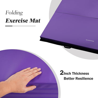 4'x8'x2" Gymnastics Mat, Home Exercise Mat with Carrying Handles, Folding Gym Workout Tumbling Mat for Yoga, Pilates, Stretching, MMA, Core Workouts, Fitness Aerobics Mats for Gym Training