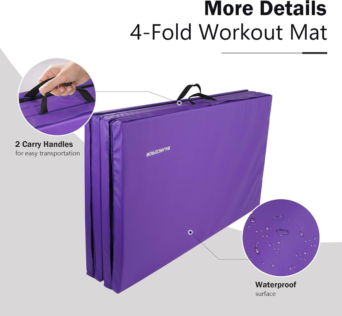 4'x8'x2" Gymnastics Mat, Home Exercise Mat with Carrying Handles, Folding Gym Workout Tumbling Mat for Yoga, Pilates, Stretching, MMA, Core Workouts, Fitness Aerobics Mats for Gym Training