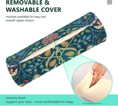 c Neck Roll Pillow Bolster Round Health Memory Foam Long Cervical Cylinder Pillows with Removable Washable Cover for Body Bed Legs Back Yoga - Colors A