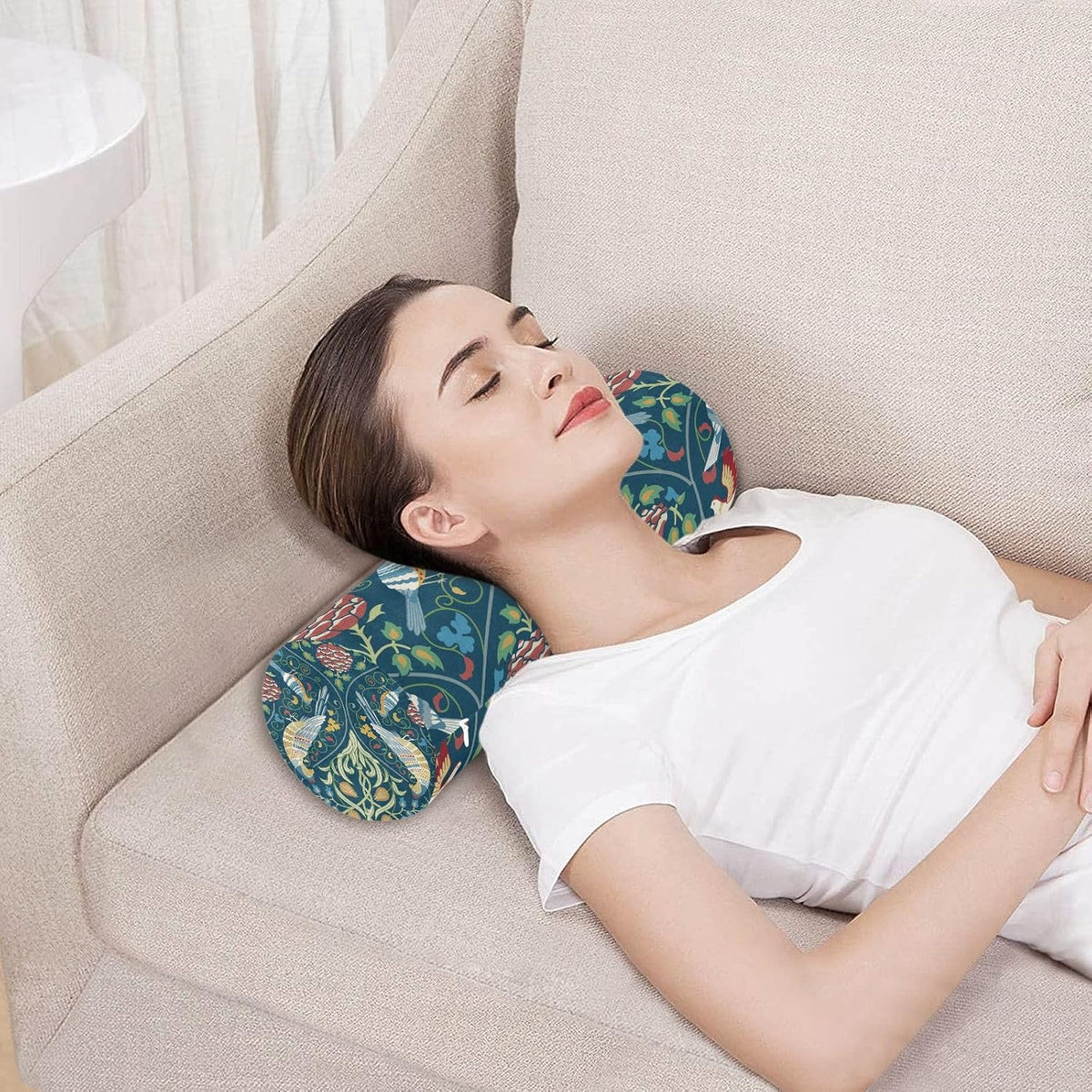 c Neck Roll Pillow Bolster Round Health Memory Foam Long Cervical Cylinder Pillows with Removable Washable Cover for Body Bed Legs Back Yoga - Colors A