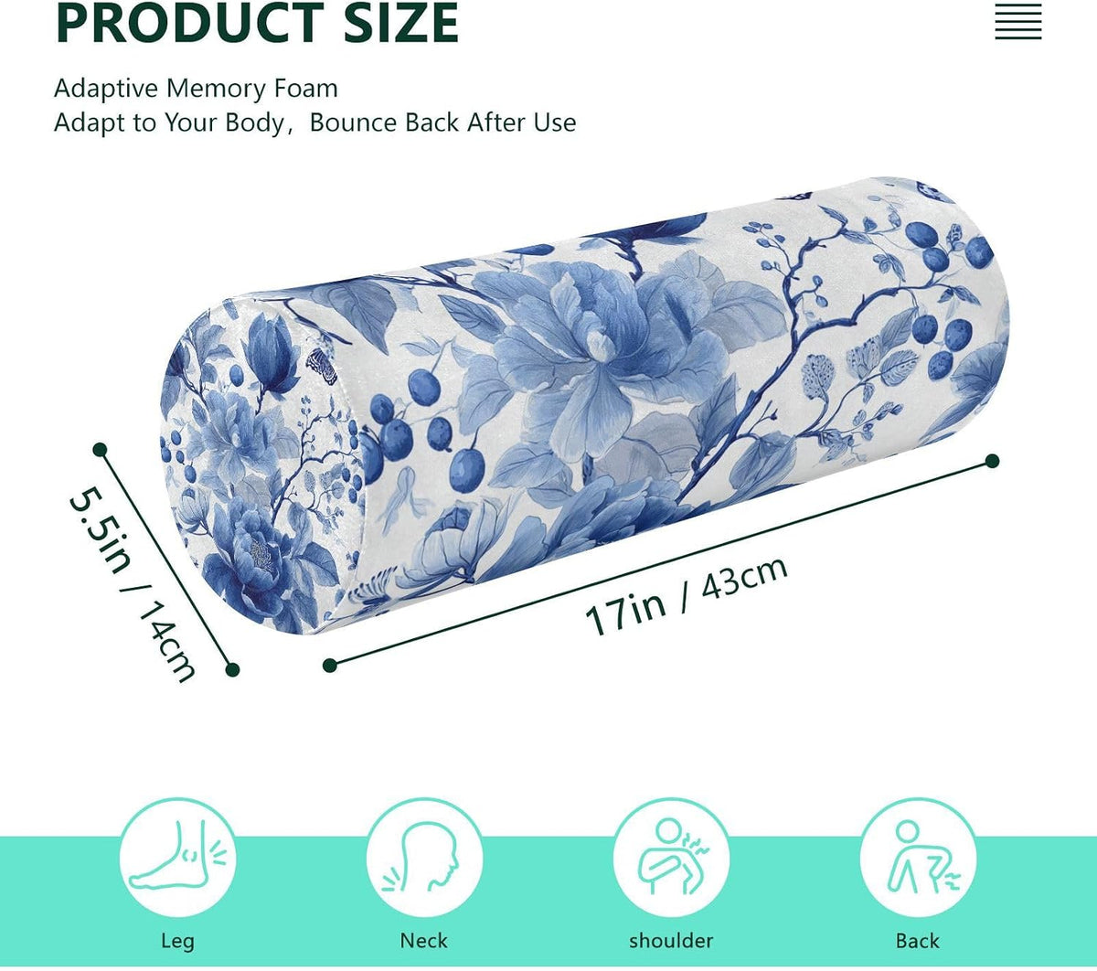 c Neck Roll Pillow Bolster Round Health Memory Foam Long Cervical Cylinder Pillows with Removable Washable Cover for Body Bed Legs Back Yoga - Colors A