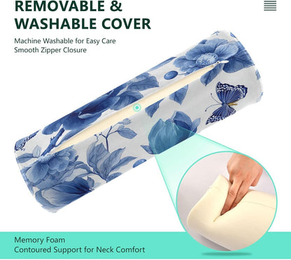 c Neck Roll Pillow Bolster Round Health Memory Foam Long Cervical Cylinder Pillows with Removable Washable Cover for Body Bed Legs Back Yoga - Colors A