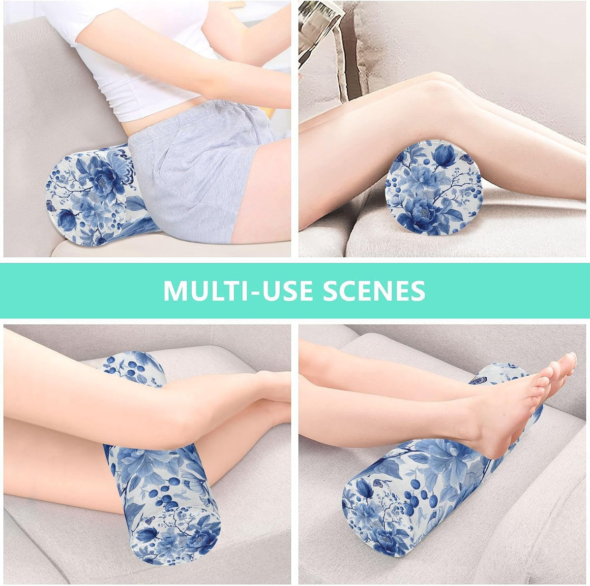 c Neck Roll Pillow Bolster Round Health Memory Foam Long Cervical Cylinder Pillows with Removable Washable Cover for Body Bed Legs Back Yoga - Colors A