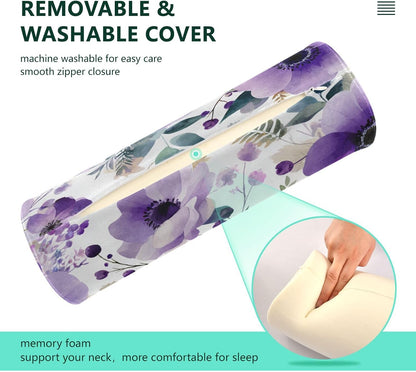 c Neck Roll Pillow Bolster Round Health Memory Foam Long Cervical Cylinder Pillows with Removable Washable Cover for Body Bed Legs Back Yoga - Colors A