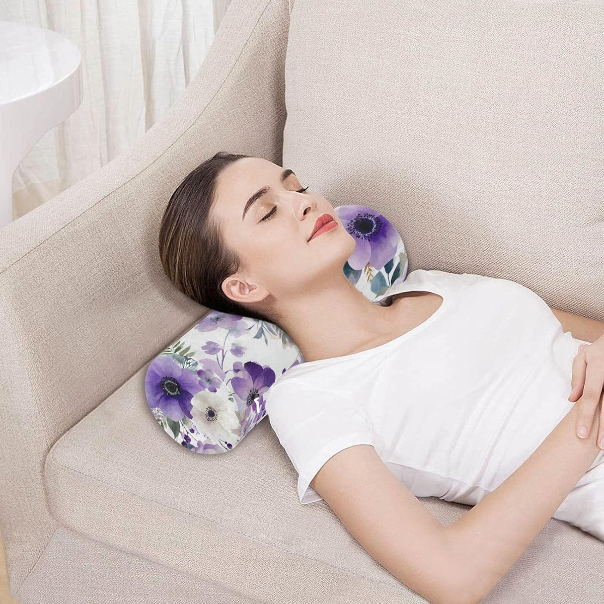 c Neck Roll Pillow Bolster Round Health Memory Foam Long Cervical Cylinder Pillows with Removable Washable Cover for Body Bed Legs Back Yoga - Colors A