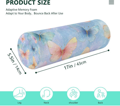c Neck Roll Pillow Bolster Round Health Memory Foam Long Cervical Cylinder Pillows with Removable Washable Cover for Body Bed Legs Back Yoga - Colors A
