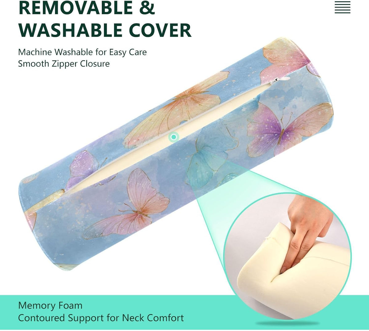 c Neck Roll Pillow Bolster Round Health Memory Foam Long Cervical Cylinder Pillows with Removable Washable Cover for Body Bed Legs Back Yoga - Colors A