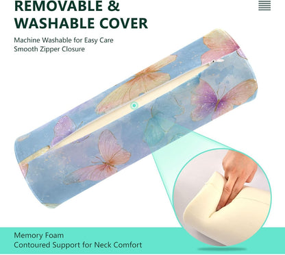 c Neck Roll Pillow Bolster Round Health Memory Foam Long Cervical Cylinder Pillows with Removable Washable Cover for Body Bed Legs Back Yoga - Colors A