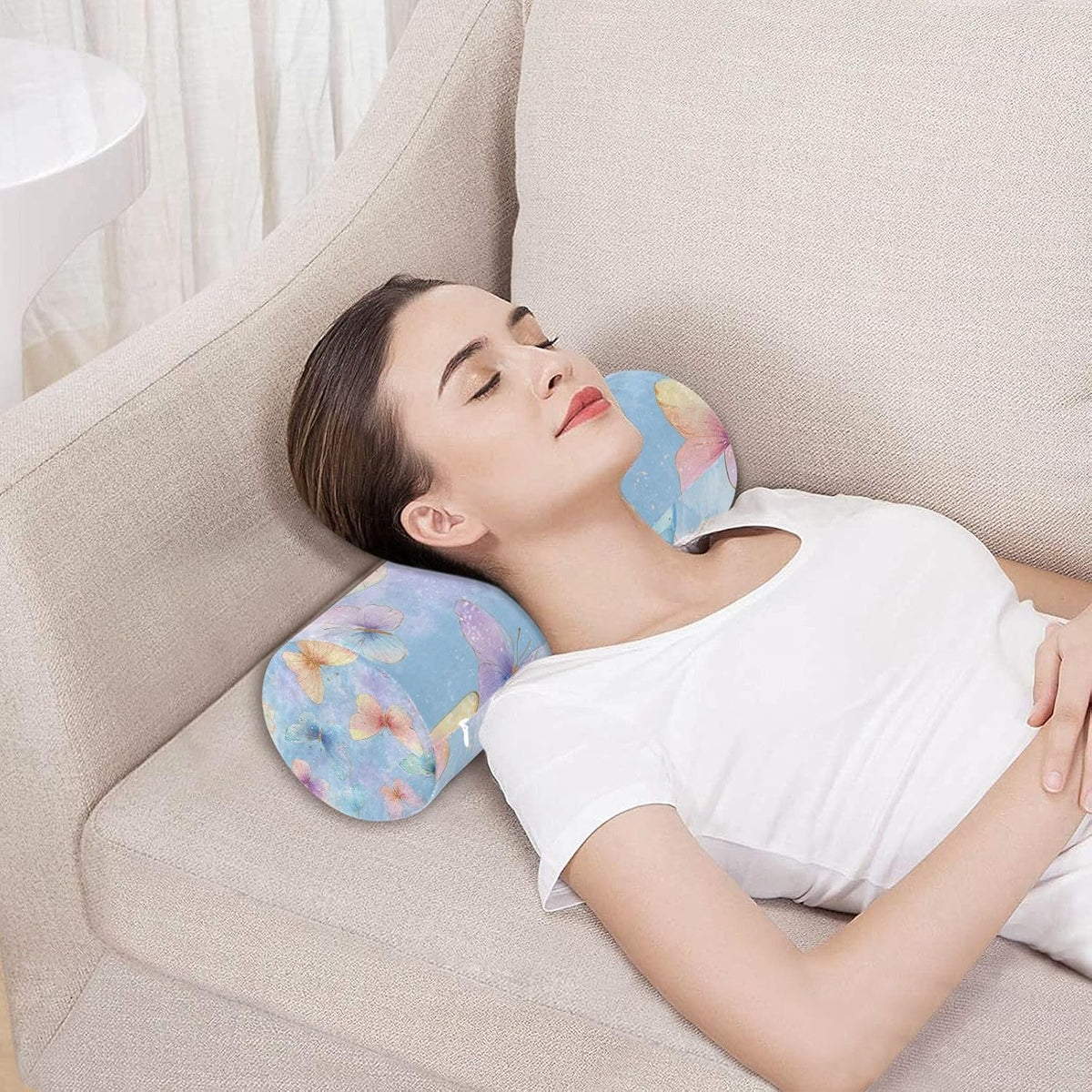 c Neck Roll Pillow Bolster Round Health Memory Foam Long Cervical Cylinder Pillows with Removable Washable Cover for Body Bed Legs Back Yoga - Colors A