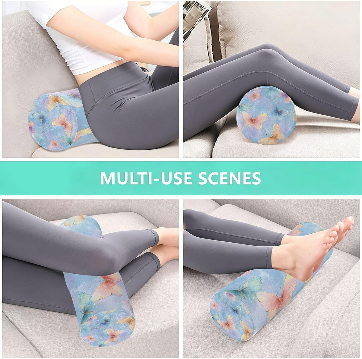 c Neck Roll Pillow Bolster Round Health Memory Foam Long Cervical Cylinder Pillows with Removable Washable Cover for Body Bed Legs Back Yoga - Colors A