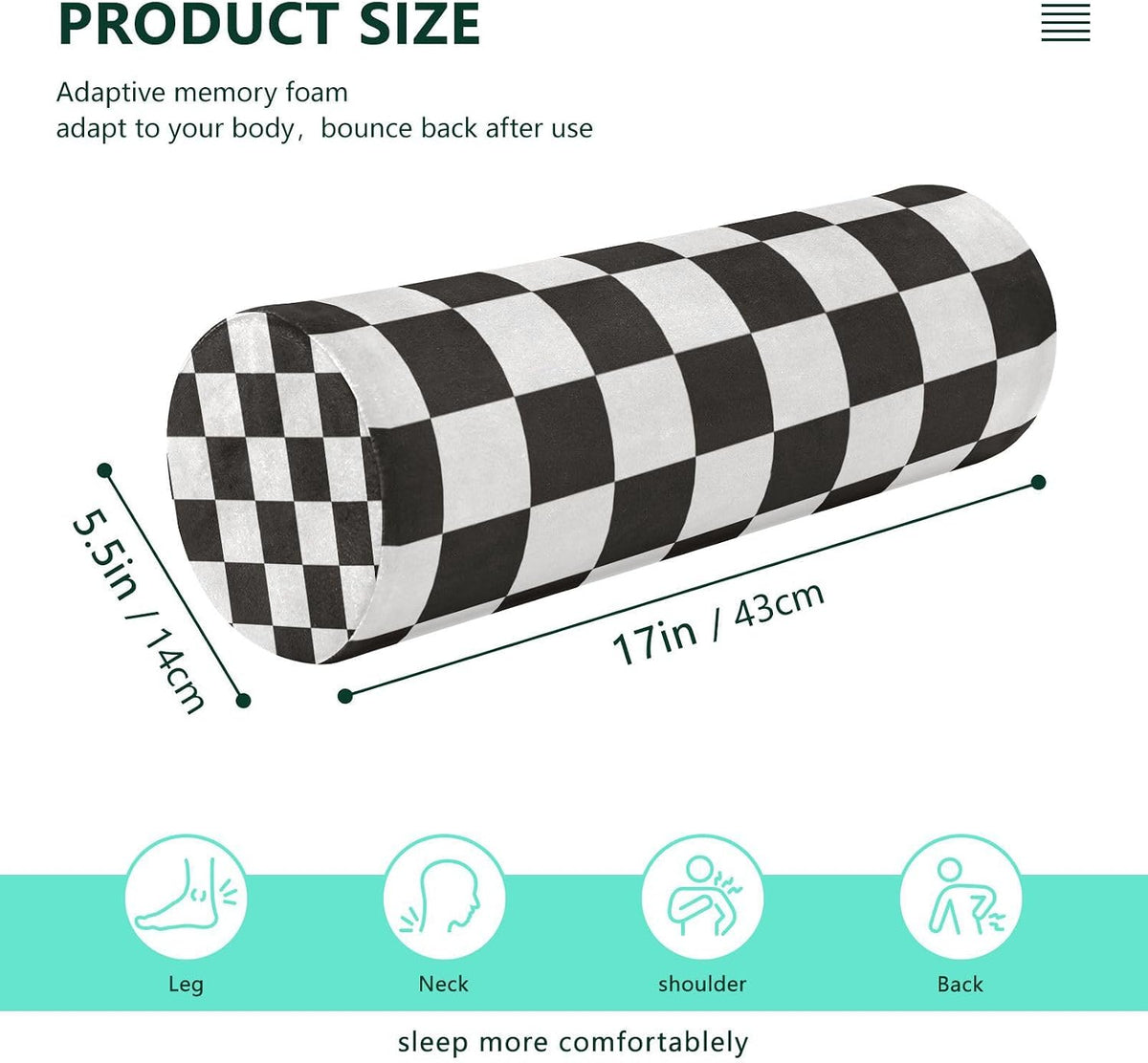 c Neck Roll Pillow Bolster Round Health Memory Foam Long Cervical Cylinder Pillows with Removable Washable Cover for Body Bed Legs Back Yoga - Colors A