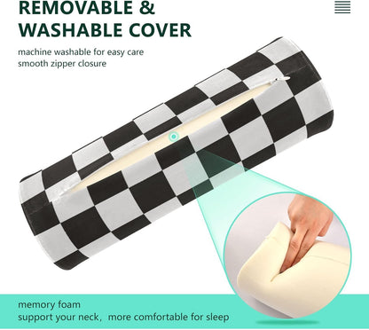 c Neck Roll Pillow Bolster Round Health Memory Foam Long Cervical Cylinder Pillows with Removable Washable Cover for Body Bed Legs Back Yoga - Colors A