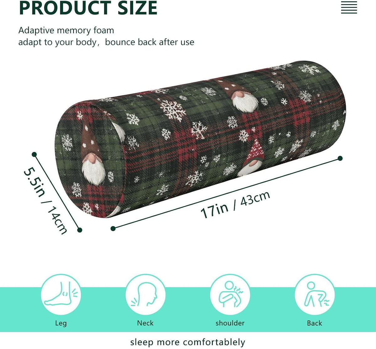 c Neck Roll Pillow Bolster Round Health Memory Foam Long Cervical Cylinder Pillows with Removable Washable Cover for Body Bed Legs Back Yoga - Colors A