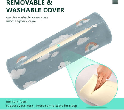 c Neck Roll Pillow Bolster Round Health Memory Foam Long Cervical Cylinder Pillows with Removable Washable Cover for Body Bed Legs Back Yoga - Colors A
