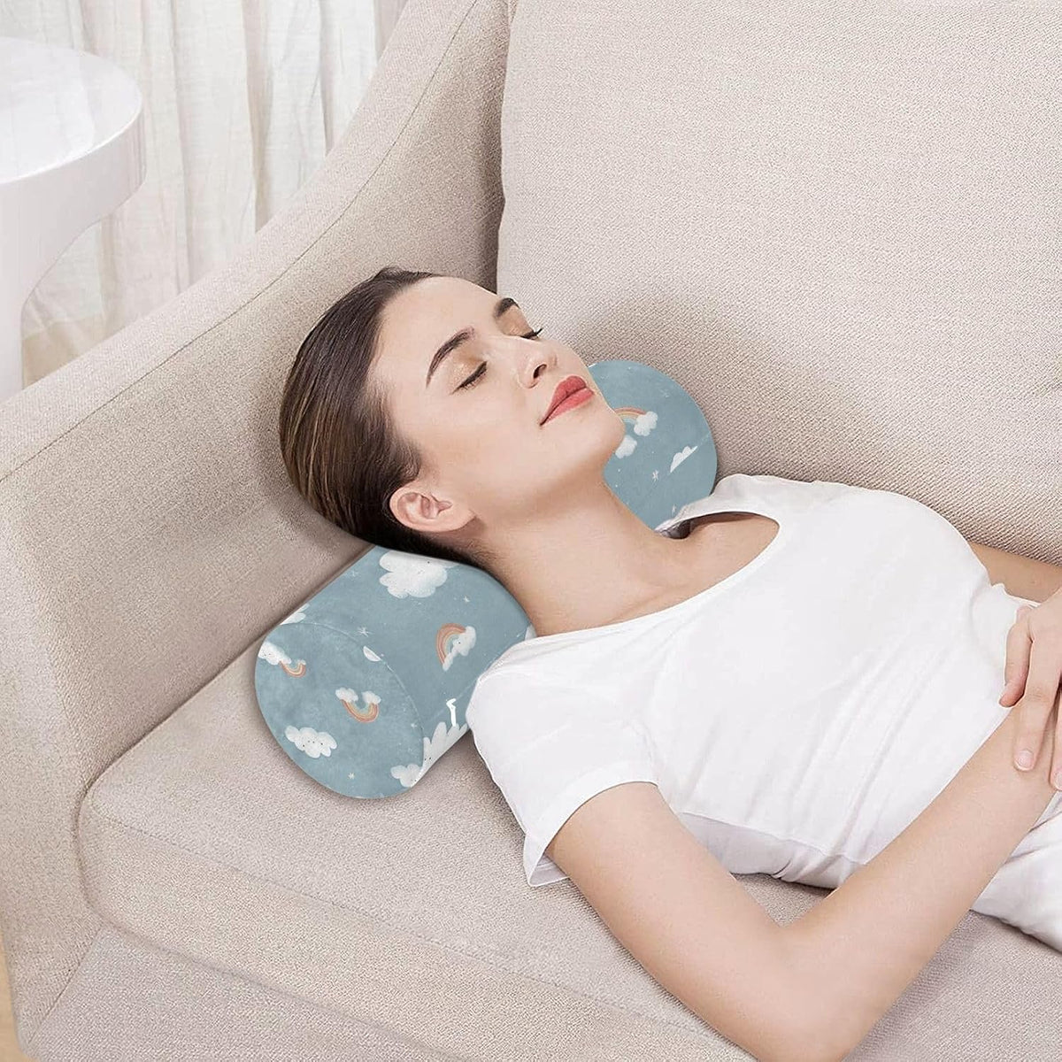 c Neck Roll Pillow Bolster Round Health Memory Foam Long Cervical Cylinder Pillows with Removable Washable Cover for Body Bed Legs Back Yoga - Colors A