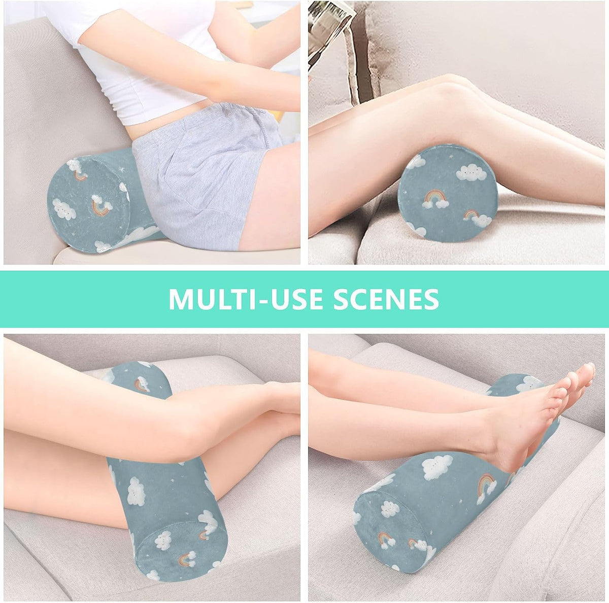 c Neck Roll Pillow Bolster Round Health Memory Foam Long Cervical Cylinder Pillows with Removable Washable Cover for Body Bed Legs Back Yoga - Colors A