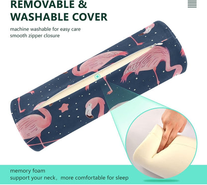 c Neck Roll Pillow Bolster Round Health Memory Foam Long Cervical Cylinder Pillows with Removable Washable Cover for Body Bed Legs Back Yoga - Colors A