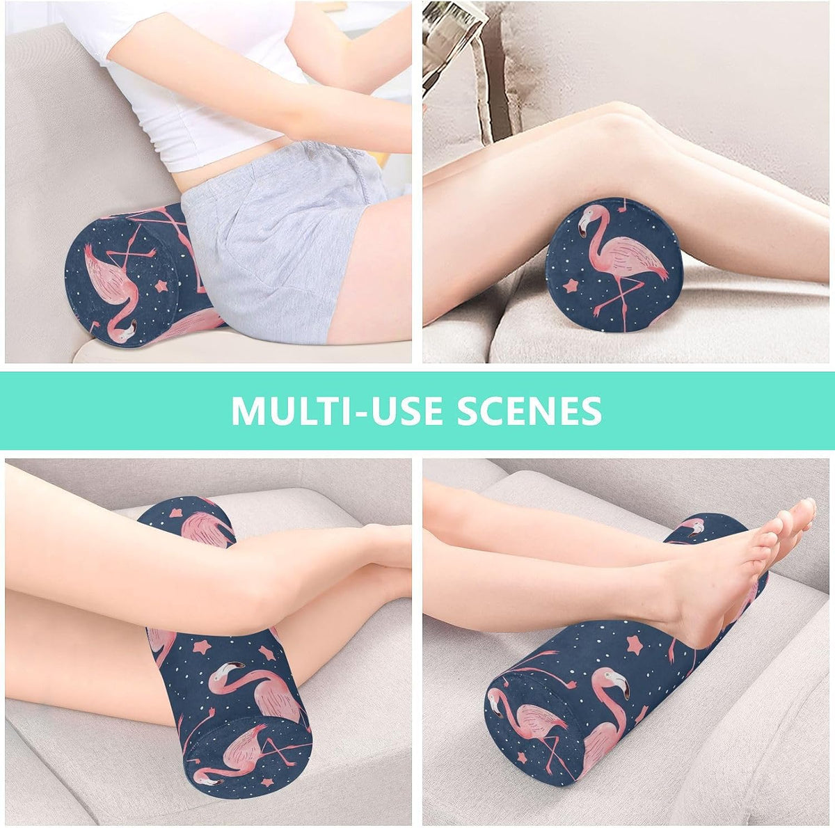 c Neck Roll Pillow Bolster Round Health Memory Foam Long Cervical Cylinder Pillows with Removable Washable Cover for Body Bed Legs Back Yoga - Colors A