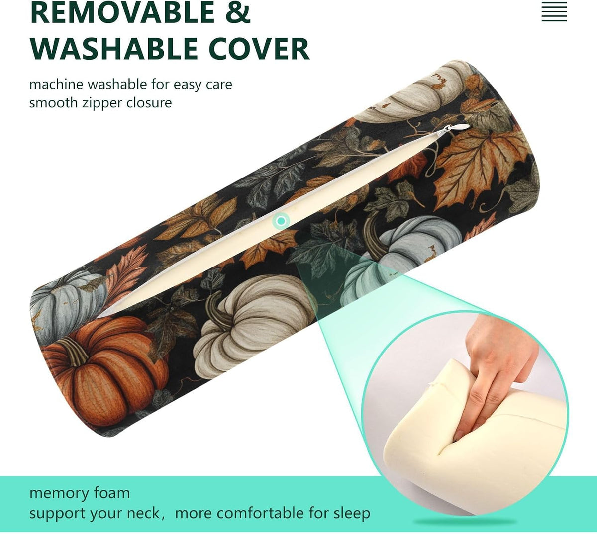 c Neck Roll Pillow Bolster Round Health Memory Foam Long Cervical Cylinder Pillows with Removable Washable Cover for Body Bed Legs Back Yoga - Colors A