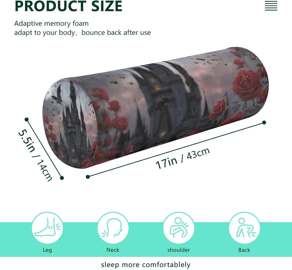 c Neck Roll Pillow Bolster Round Health Memory Foam Long Cervical Cylinder Pillows with Removable Washable Cover for Body Bed Legs Back Yoga - Colors A