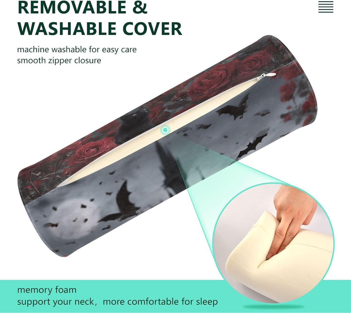 c Neck Roll Pillow Bolster Round Health Memory Foam Long Cervical Cylinder Pillows with Removable Washable Cover for Body Bed Legs Back Yoga - Colors A
