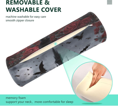 c Neck Roll Pillow Bolster Round Health Memory Foam Long Cervical Cylinder Pillows with Removable Washable Cover for Body Bed Legs Back Yoga - Colors A