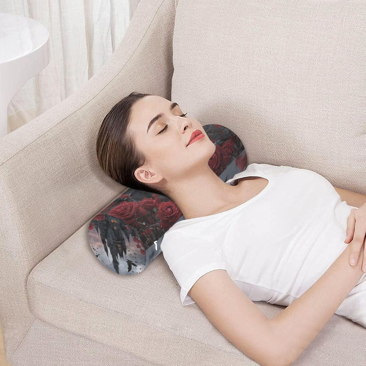 c Neck Roll Pillow Bolster Round Health Memory Foam Long Cervical Cylinder Pillows with Removable Washable Cover for Body Bed Legs Back Yoga - Colors A