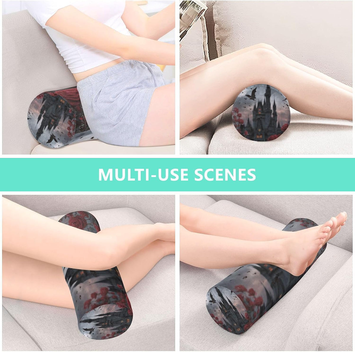 c Neck Roll Pillow Bolster Round Health Memory Foam Long Cervical Cylinder Pillows with Removable Washable Cover for Body Bed Legs Back Yoga - Colors A