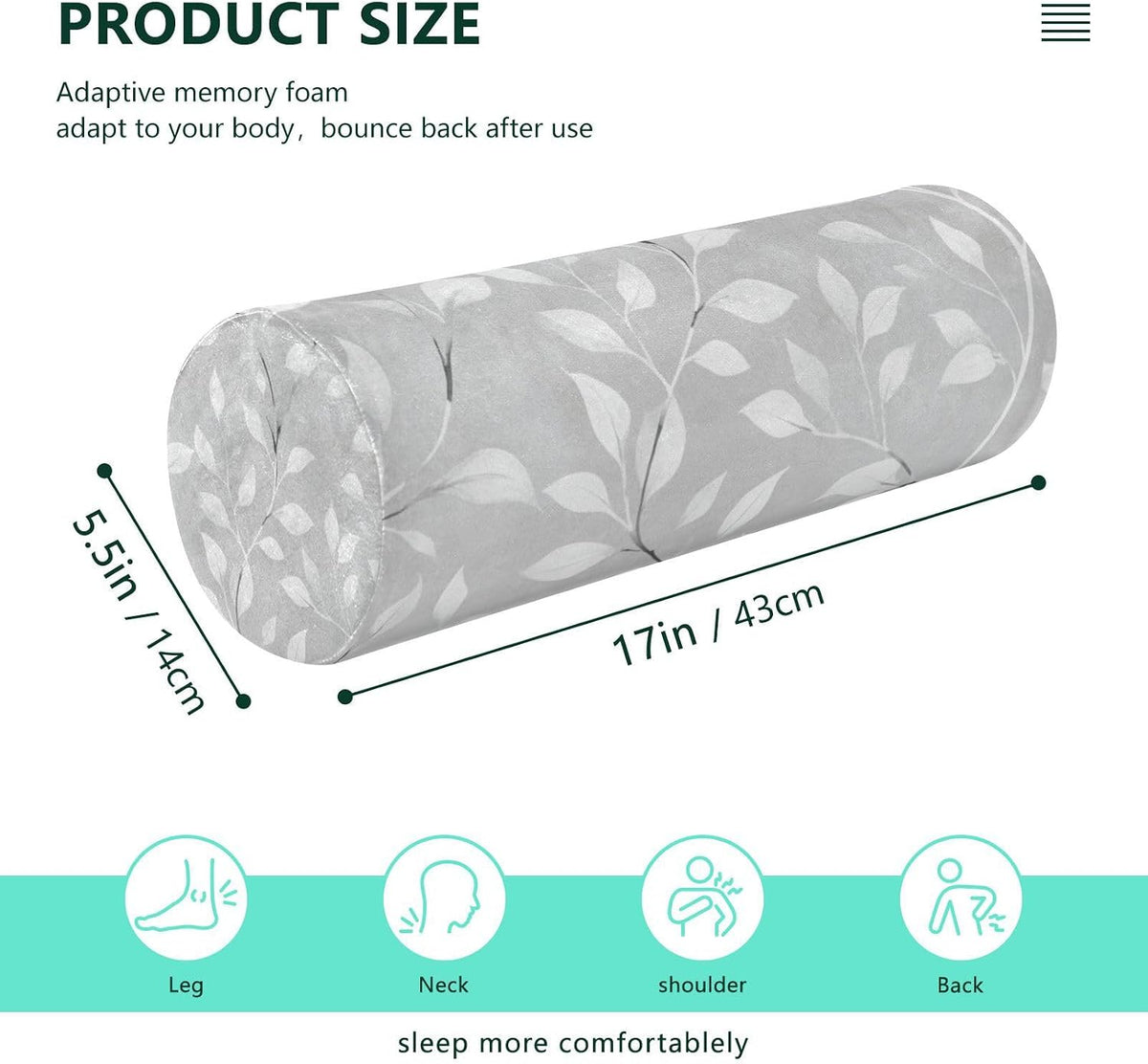 c Neck Roll Pillow Bolster Round Health Memory Foam Long Cervical Cylinder Pillows with Removable Washable Cover for Body Bed Legs Back Yoga - Colors A