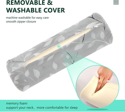 c Neck Roll Pillow Bolster Round Health Memory Foam Long Cervical Cylinder Pillows with Removable Washable Cover for Body Bed Legs Back Yoga - Colors A