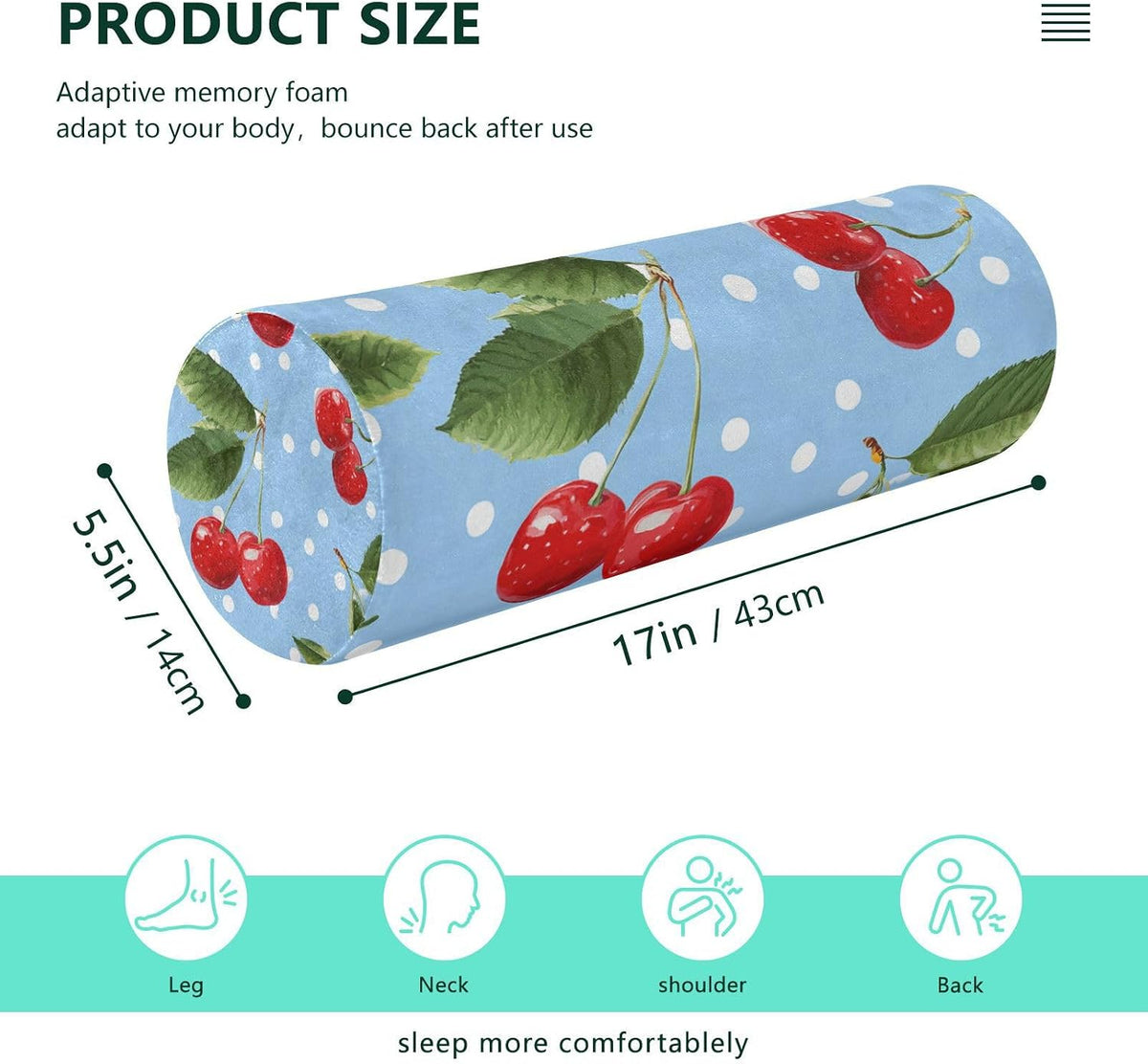 c Neck Roll Pillow Bolster Round Health Memory Foam Long Cervical Cylinder Pillows with Removable Washable Cover for Body Bed Legs Back Yoga - Colors A