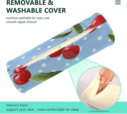 c Neck Roll Pillow Bolster Round Health Memory Foam Long Cervical Cylinder Pillows with Removable Washable Cover for Body Bed Legs Back Yoga - Colors A